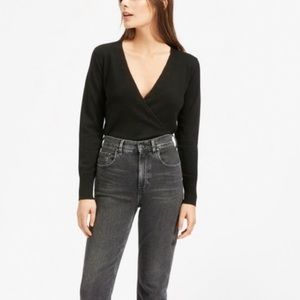 Black cashmere wrap sweater